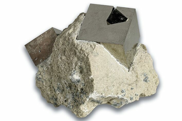 Two Natural Pyrite Cubes In Rock - Navajun, Spain #325014